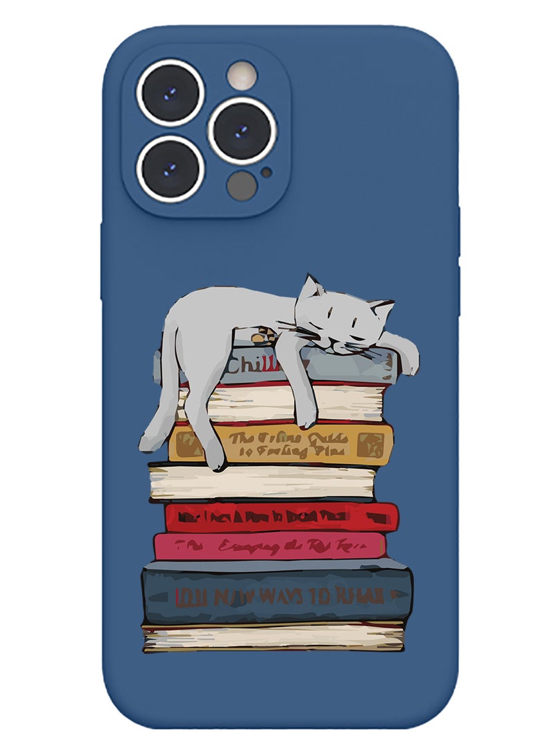 Theodor Protective Slim Fit Case Liquid Silicone Cover with Full Body Protection Anti-Scratch Shockproof Case For iPhone 14 Pro Max Blue  - cat on plane copy - Image 1