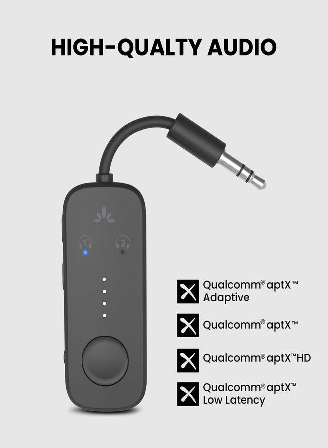 Avantree Relay - Premium Airplane Bluetooth Adapter with Advanced Qualcomm Chipset, 2 Headphones Support, 25hrs Play Time, aptX Adaptive & HD Audio Transmitter for Airpods, Bose & Travel Flight - Image 4