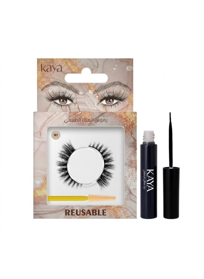 kaya Black Eyelash Glue with Natural Mink Three Dimensional Lashes Style No. 1 Set - Image 1