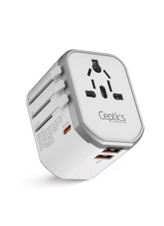 Ceptics 4 in 1 Universal Travel Adapter with Type C - Universal Plug Socket, USB QC 3.0-20W USB-C International Travel Adapter with Lifetime Limited Warranty, Worldwide Travel Adapter, White