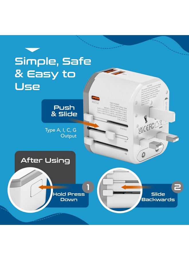 Ceptics - Ceptics 4 in 1 Universal Travel Adapter with Type C - Universal Plug Socket, USB QC 3.0-20W USB-C International Travel Adapter with Lifetime Limited Warranty, Worldwide Travel Adapter, White - Image 1