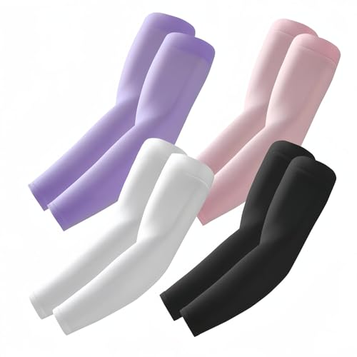 ROXUN 4 Pairs Arm Sleeves, Cooling UV Sun Protection Sports Compression for Men/Women Black+White+Purple+Pink - Image 1