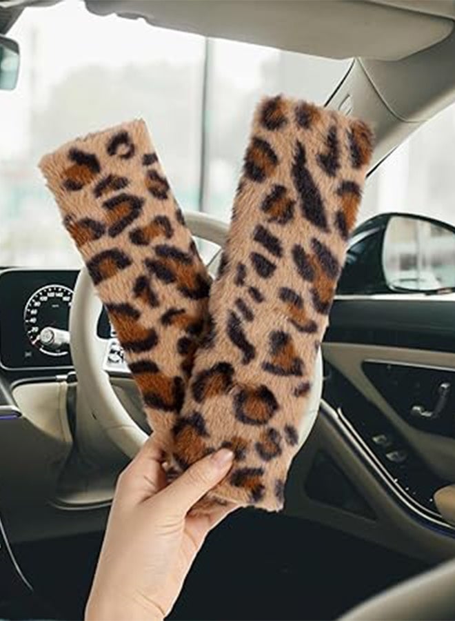 KANGLI 2 PCS  Soft Faux Fur Universal Fit Seatbelt Cover Car Truck SUV Airplane Seat Belt Shoulder Pad for Carmera Backpack Straps Neck Cushion Protector  Brown Leopard - Image 3