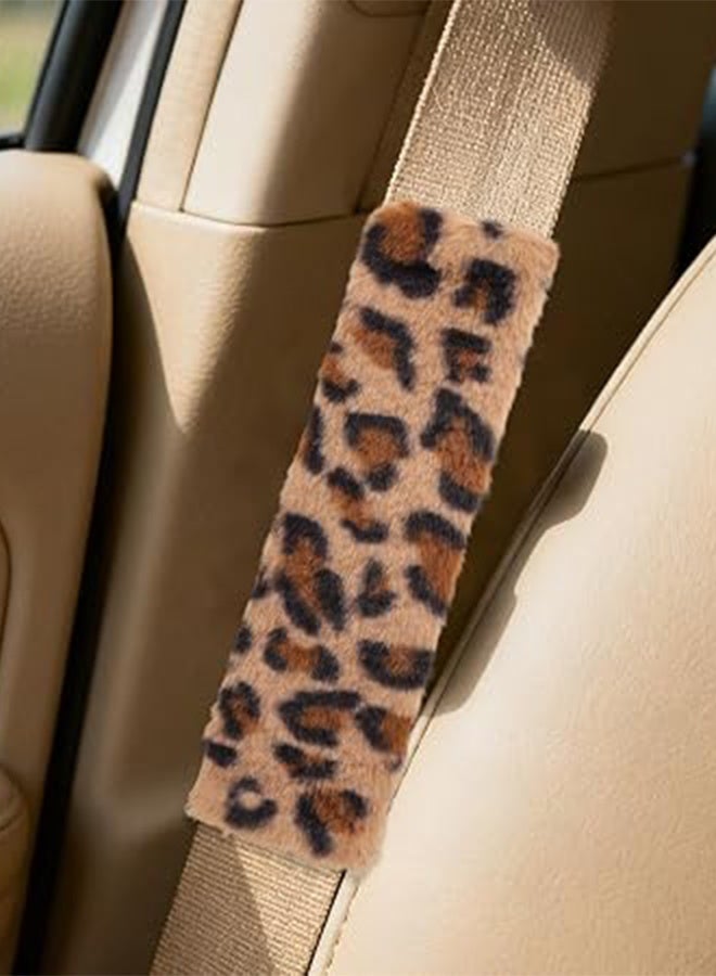 KANGLI 2 PCS  Soft Faux Fur Universal Fit Seatbelt Cover Car Truck SUV Airplane Seat Belt Shoulder Pad for Carmera Backpack Straps Neck Cushion Protector  Brown Leopard - Image 4