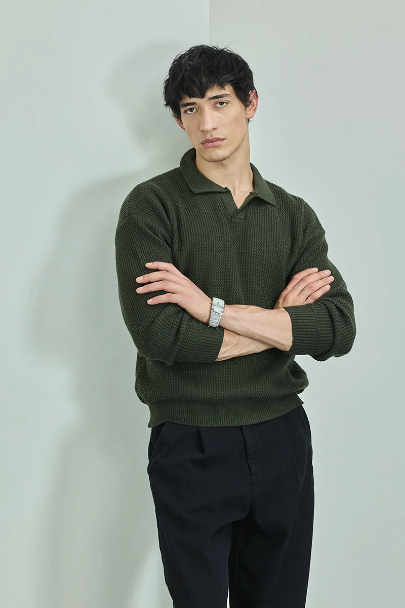 سنيتش Core Lab Dark Green Textured Relaxed Fit Sweaters