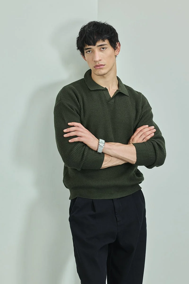 سنيتش Core Lab Dark Green Textured Relaxed Fit Sweaters