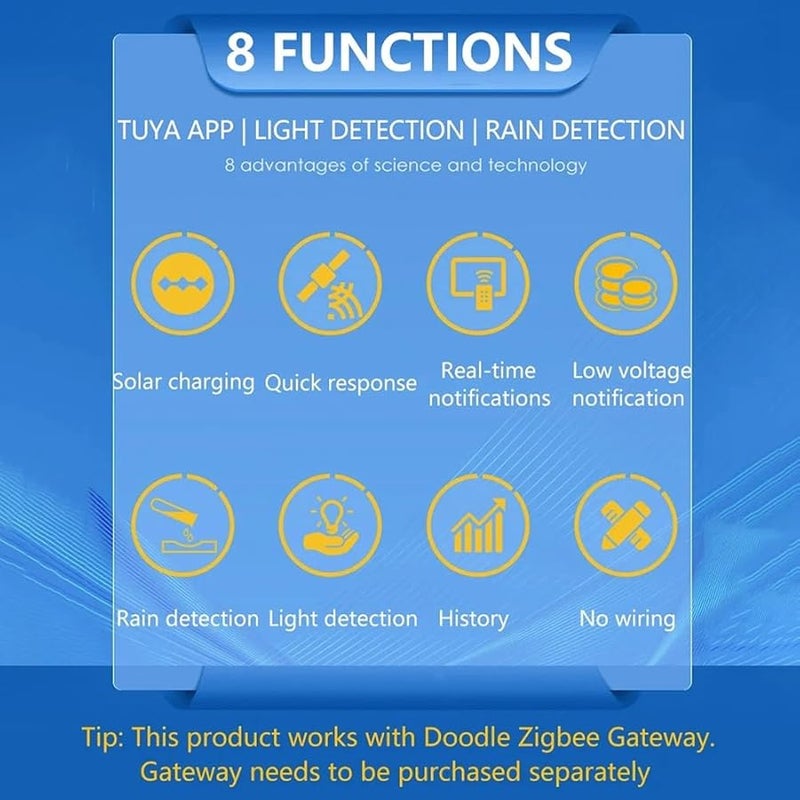 تويّا سمارت مستشعر المطر ببروتوكول زيغبي مع كاشف الضوء يعمل بالطاقة الشمسية مقاوم للماء IPX6 - Image 3