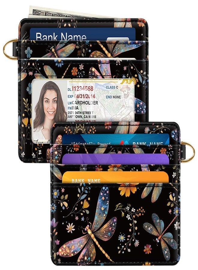 Simikol Slim Credit Card Holder Wallet RFID Blocking Minimalist Wallets Lightweight Thin Small Cute Card Case for Women, Dragonfly - Image 1