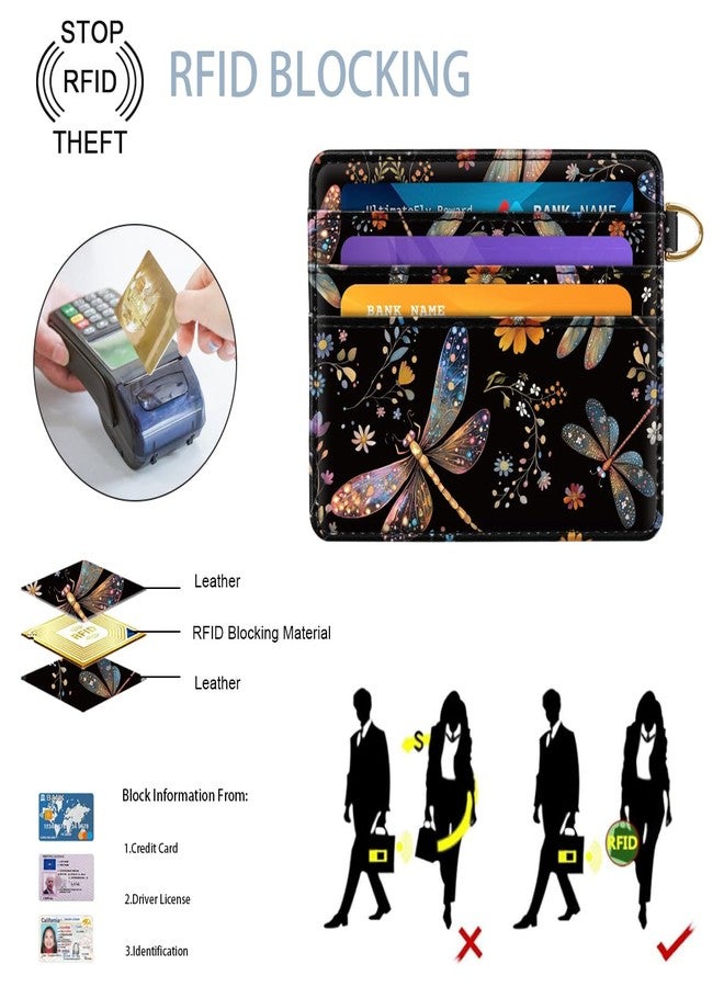 Simikol Slim Credit Card Holder Wallet RFID Blocking Minimalist Wallets Lightweight Thin Small Cute Card Case for Women, Dragonfly - Image 4