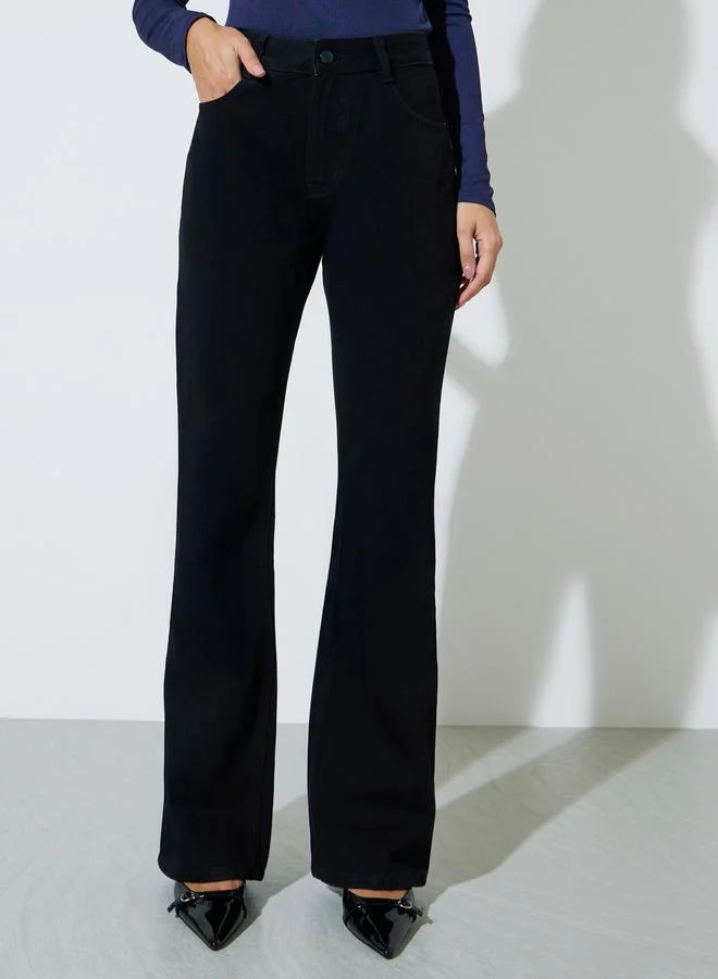 Styli Black Solid Flared Jeans