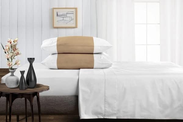 EASY BEDDING 2 Piece Contrast Pillow Cover Set 100 Egyptian Cotton Envelope Closure Pillow Cover 600 TC Super Soft Luxurious PillowTakiya Cover for BedWhiteTaupe Solid 18x 27 - Image 1