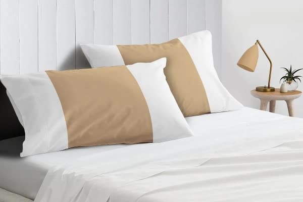 EASY BEDDING 2 Piece Contrast Pillow Cover Set 100 Egyptian Cotton Envelope Closure Pillow Cover 600 TC Super Soft Luxurious PillowTakiya Cover for BedWhiteTaupe Solid 18x 27 - Image 2