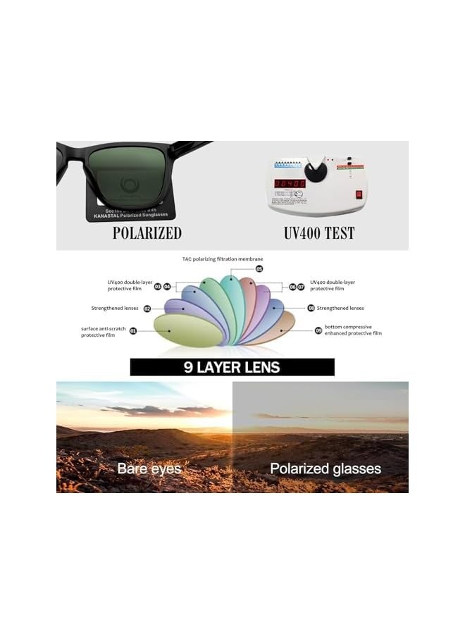 بروماس نظارات شمسية مستقطبة للرجال، نظارات شمسية كلاسيكية مربعة للرجال، ظلال خفيفة الوزن للنساء حماية 100% من الأشعة فوق البنفسجية 400 أثناء القيادة والصيد والأنشطة الخارجية - Image 4