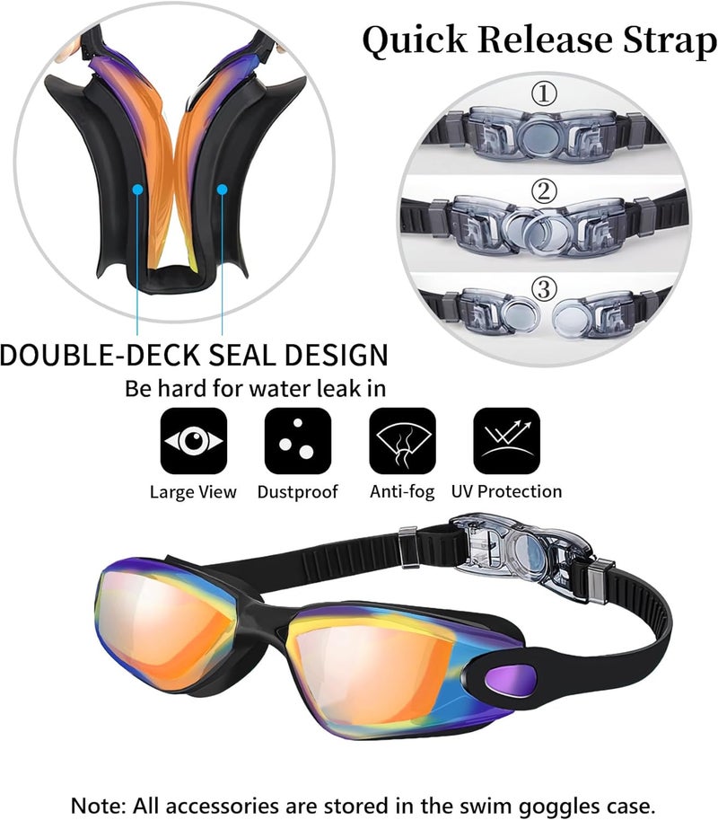 Hurdilen Swim Goggles Swimming Goggles No Leaking with Nose Clip, Earplugs, Swim Cap and Case for Men Women - Image 2