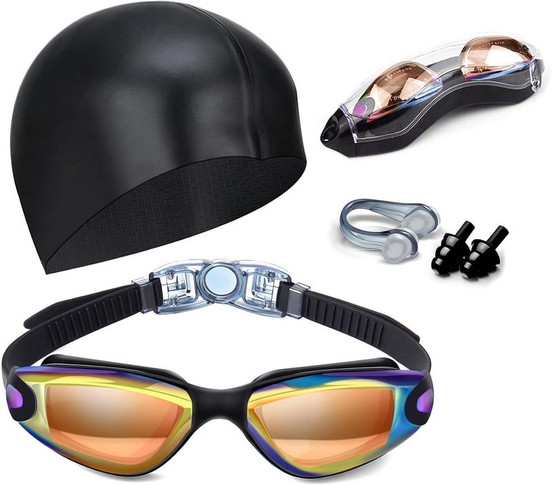 Hurdilen Swim Goggles Swimming Goggles No Leaking with Nose Clip, Earplugs, Swim Cap and Case for Men Women - Image 1
