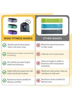 RIGID FITNESS Anti-Slip Hips bands for Women and Men, Exercises bands for Hips and Legs - Glutes bands for women – 3 Resistance Levels booty bands resistance for glutes and legs workout - Loops Bands  - Image 2