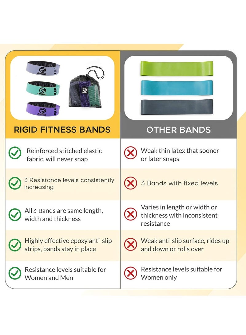 RIGID FITNESS Anti-Slip Hip bands for Butt & Hips Muscles, Exercise bands for Stronger Legs - Glutes Fabric Stretchy bands for Fitness - Booty Bands for Men & Women - Gradual 3 Resistance Levels - Image 2