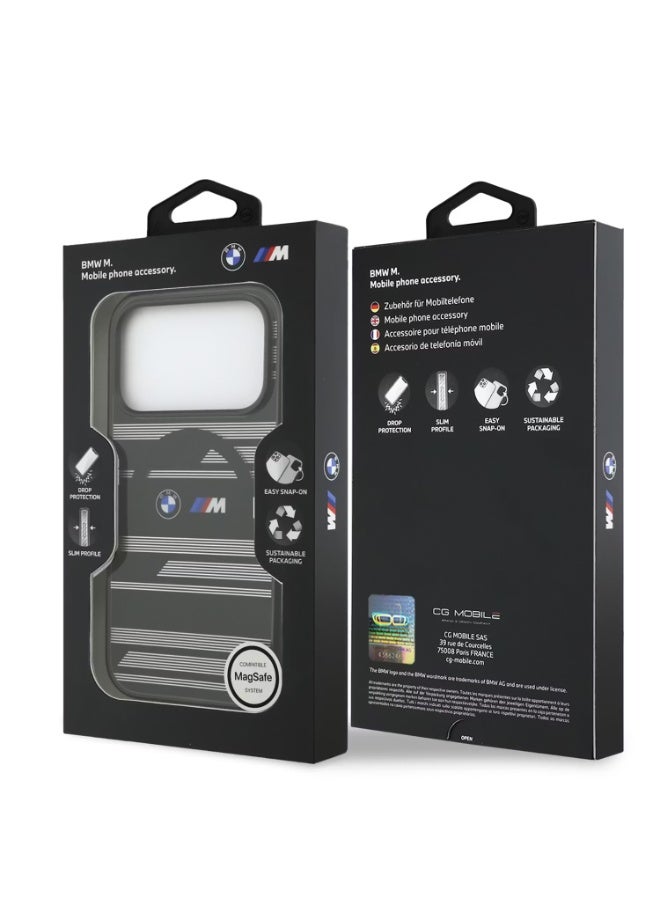 بي إم دبليو جراب BMW MagSafe IML شفاف لهاتف iPhone 17 PRO، أزرار معدنية، تصميمات خطوط، تصميم رفيع، حماية من السقوط - أسود دخاني - Image 5
