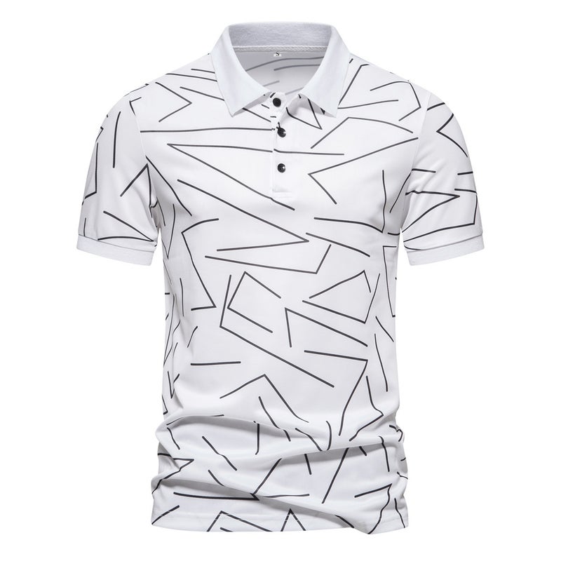 Men's Striped Print Short Sleeve Polo Shirt Casual Summer Top - Image 2