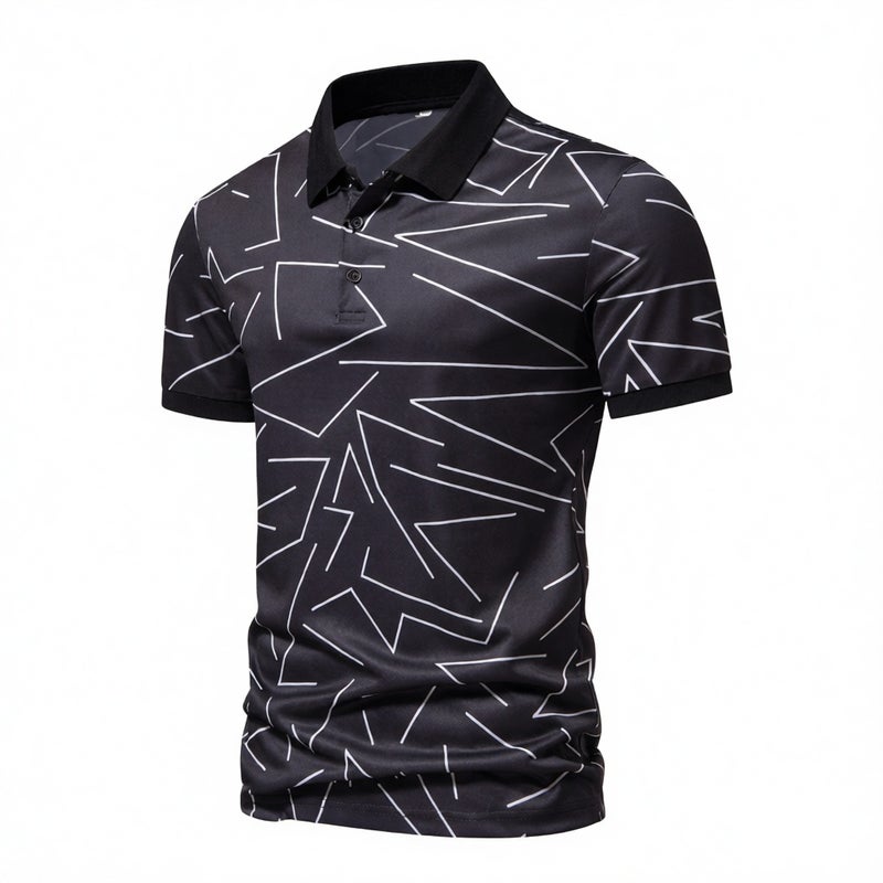 Men's Striped Print Short Sleeve Polo Shirt Casual Summer Top - Image 1