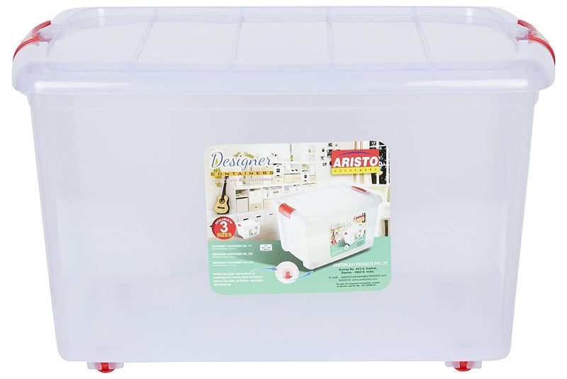 AIR O MATIC AIR O MATIC ARISTO Multipurpose Plastic Storage Container Box with Wheels 25 LTR PACK OF 3PC Clear Transparent  - Image 2