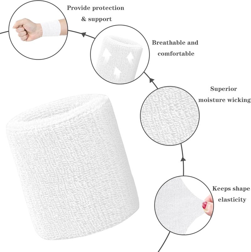 IMAGERIO 8 Pack Wrist Sweatbands Tennis Wrist Bands Absorbent Sweat Band for Men and Women, Breathable Cotton Sweatbands for Working Out, Football, Basketball, Running Athletic Sports - Image 4