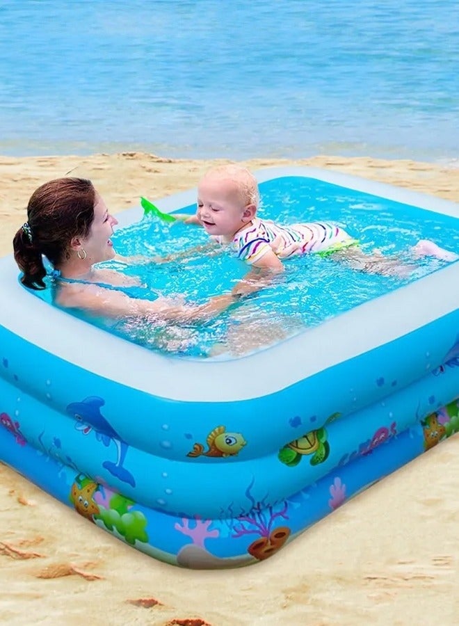 ميكسد حمام سباحة قابل للنفخ على شكل مستطيل للاستخدام العائلي 130 × 90 × 48 سم مع منفاخ، حفرة كرة سميكة قابلة للنفخ في الهواء الطلق والحديقة والفناء الخلفي وحفلات المياه الصيفية للأطفال البالغين - Image 2