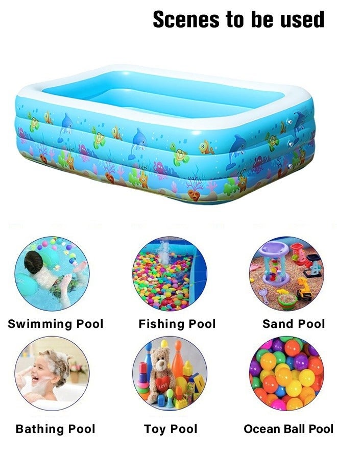 ميكسد حمام سباحة قابل للنفخ على شكل مستطيل للاستخدام العائلي 130 × 90 × 48 سم مع منفاخ، حفرة كرة سميكة قابلة للنفخ في الهواء الطلق والحديقة والفناء الخلفي وحفلات المياه الصيفية للأطفال البالغين - Image 4