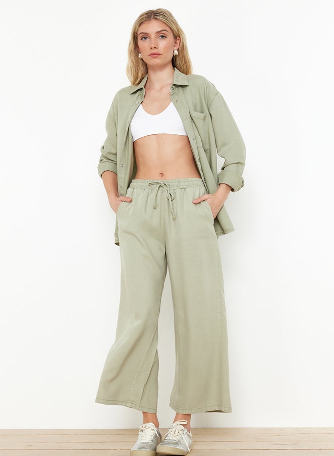 trendyol Mint 100% Tencel™ High Waist Culotte Jeans with Elastic Waist TWOSS24JE00285  - Image 1