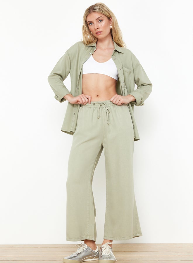 trendyol Mint 100% Tencel™ High Waist Culotte Jeans with Elastic Waist TWOSS24JE00285  - Image 2
