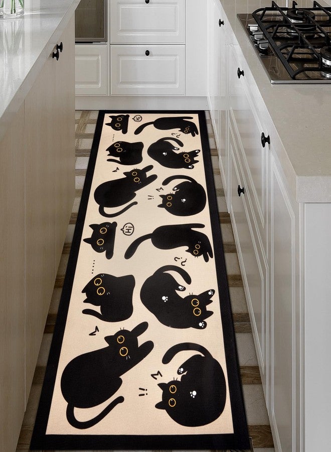 LSYDCARM Cat Rug for Kitchen, 59x 23 Inch Black Cat Kitchen Rugs Non Slip Washable Rug for Floor, Cute Rugs for Kitchen, Living Room, Indoor & Outdoor - Image 1