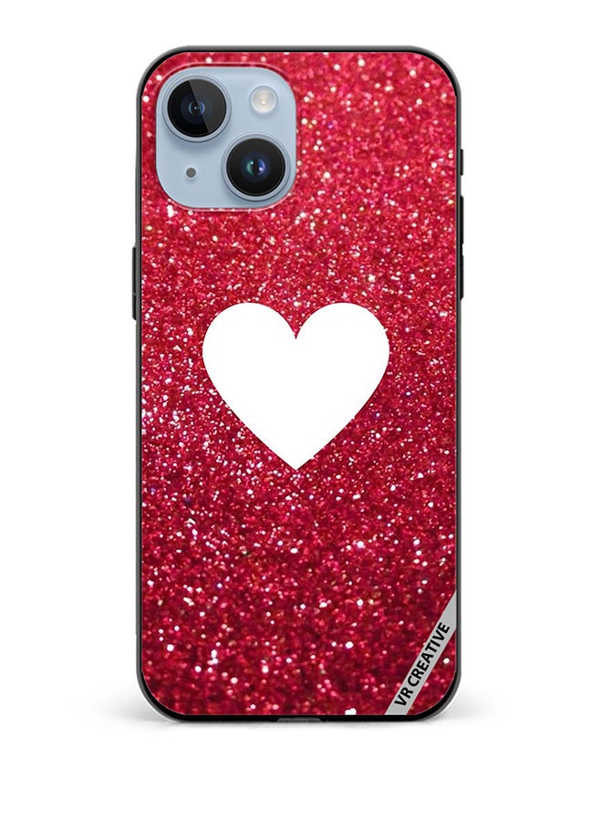 VR CREATIVE Protective Case Cover For Apple iPhone 15 Plus White Heart on Red Glitter Design Multicolour - Image 1