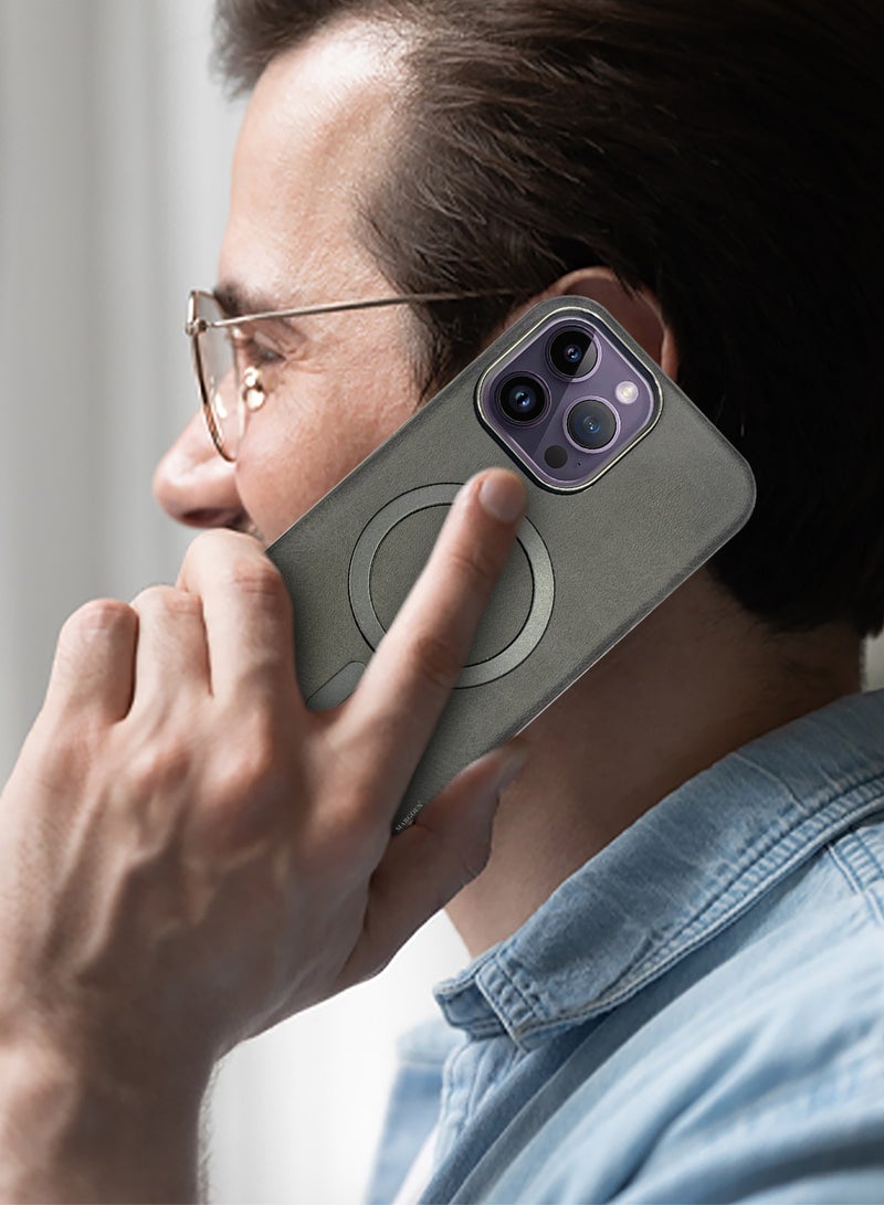 CATANES PU Leather Case for Apple iPhone 14 Pro Max Compatible with Magsafe, Shockproof Drop Proof Protective Slim Case Grey - Image 4