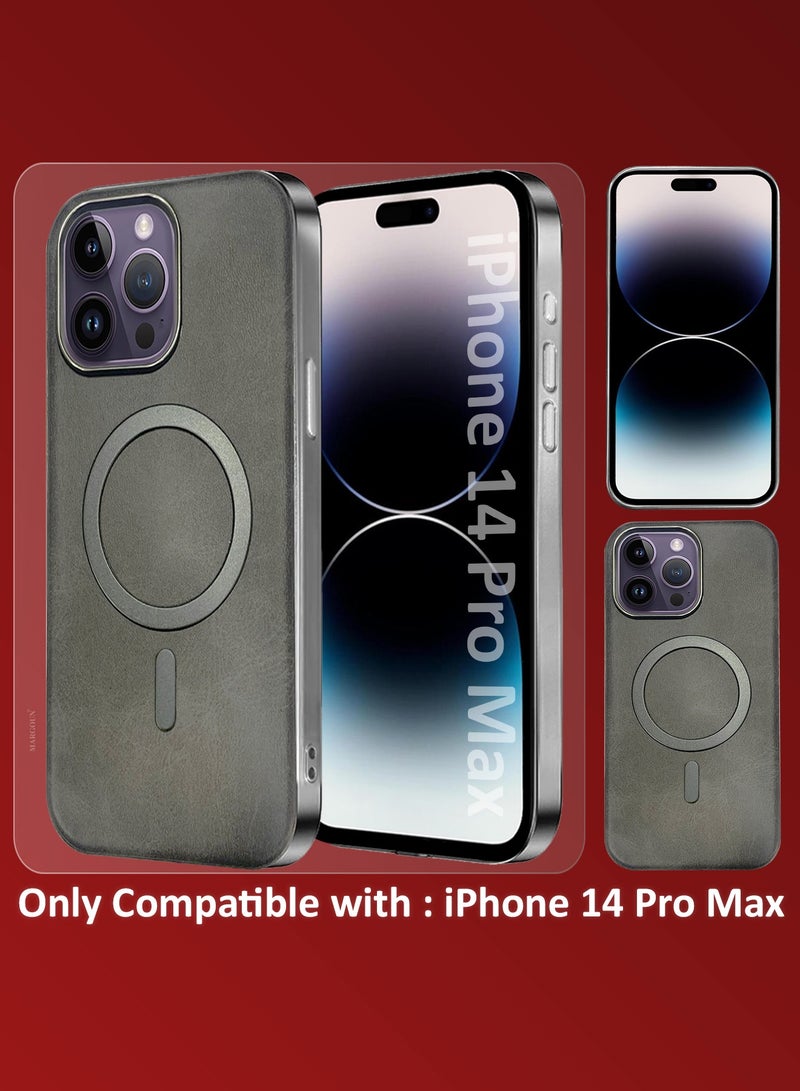 CATANES PU Leather Case for Apple iPhone 14 Pro Max Compatible with Magsafe, Shockproof Drop Proof Protective Slim Case Grey - Image 2