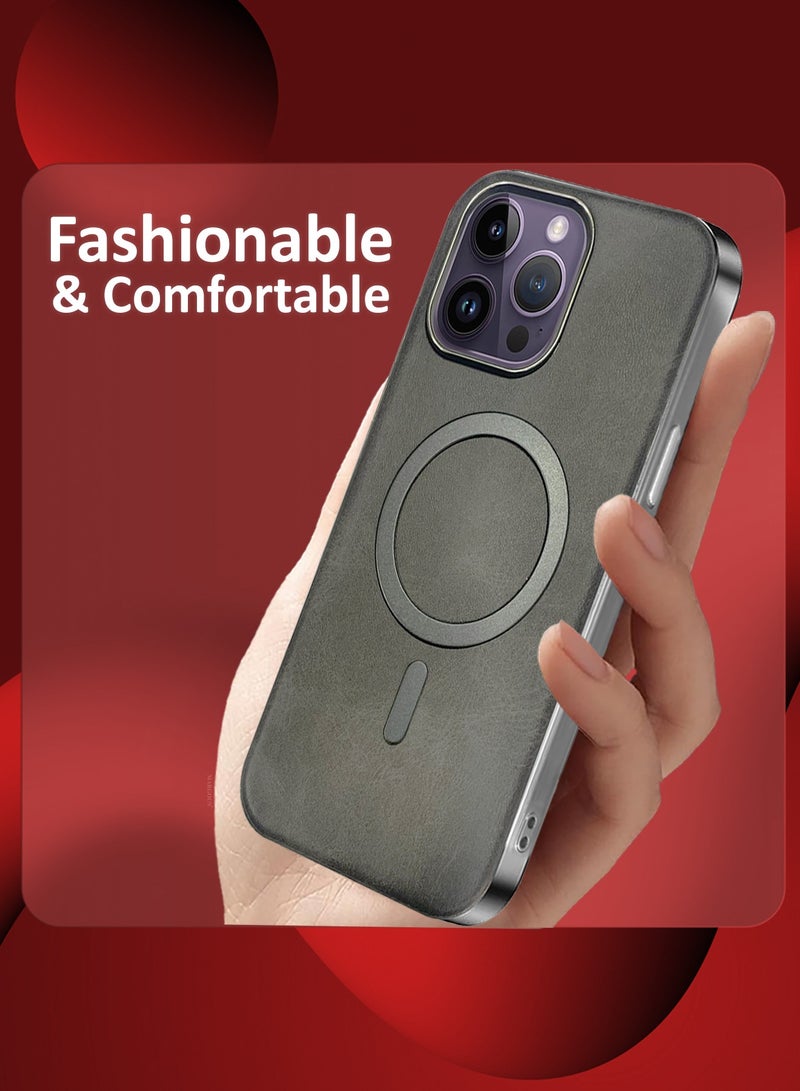 CATANES PU Leather Case for Apple iPhone 14 Pro Max Compatible with Magsafe, Shockproof Drop Proof Protective Slim Case Grey - Image 3