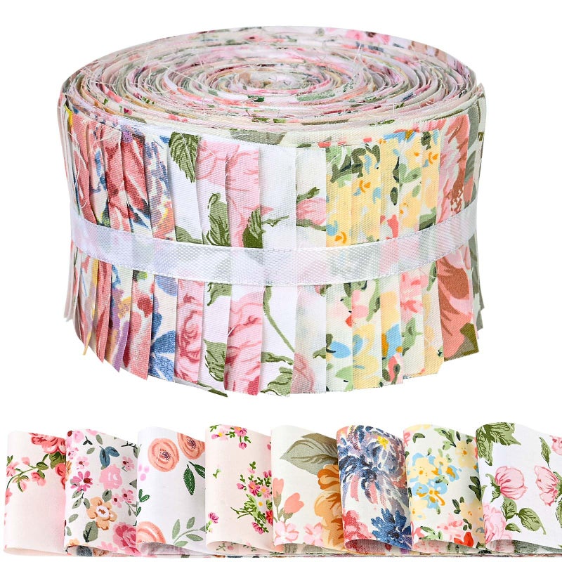 Bolsome 40 Pcs Pink Retro Floral Cotton Jelly Fabric Strips for Quilting Crafting Spring Summer Flower Precut Patchwork for Sewing DIY Crafts 2.55 Inch Cotton Fabric Bundles (Hydrangea) - Image 1