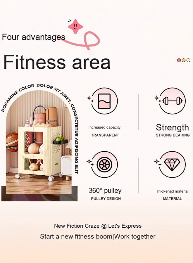 Nariele Multi-Purpose Storage Rack, Movable Gym Equipment  Storage Organizer, Yoga Mat Storage Bins with Hanging Basket, Hanger Barbell Rack, Workout Storage Basket, Fitness Weight Rack on Wheels, Yoga Mat - Image 4