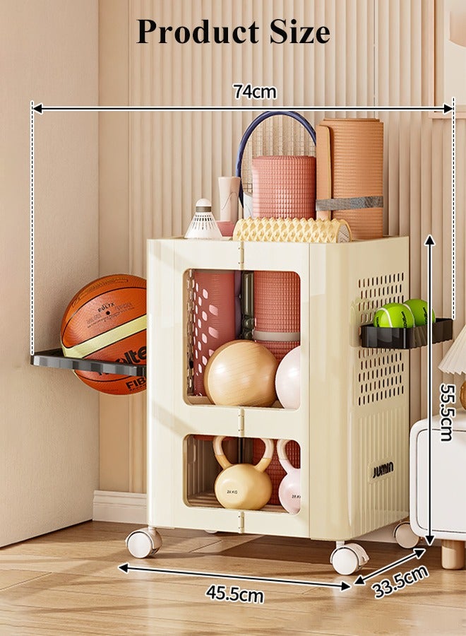 Nariele Multi-Purpose Storage Rack, Movable Gym Equipment  Storage Organizer, Yoga Mat Storage Bins with Hanging Basket, Hanger Barbell Rack, Workout Storage Basket, Fitness Weight Rack on Wheels, Yoga Mat - Image 2