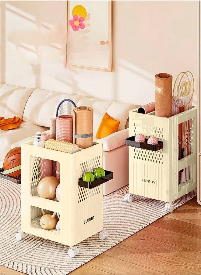 Nariele Multi-Purpose Storage Rack, Movable Gym Equipment  Storage Organizer, Yoga Mat Storage Bins with Hanging Basket, Hanger Barbell Rack, Workout Storage Basket, Fitness Weight Rack on Wheels, Yoga Mat - Image 3