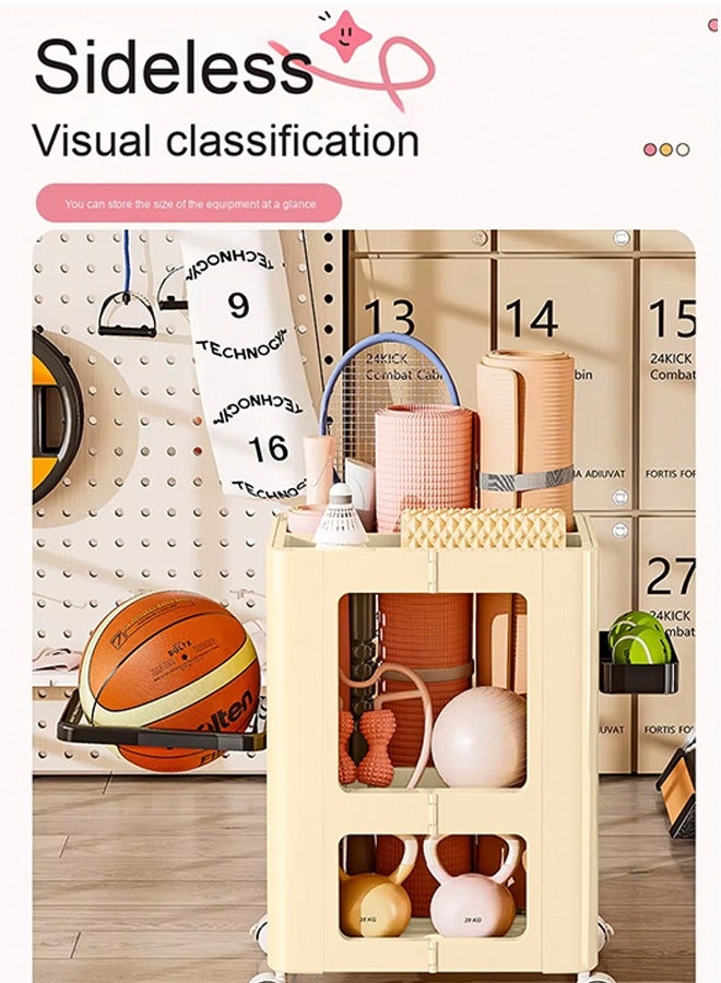 Nariele Multi-Purpose Storage Rack, Movable Gym Equipment  Storage Organizer, Yoga Mat Storage Bins with Hanging Basket, Hanger Barbell Rack, Workout Storage Basket, Fitness Weight Rack on Wheels, Yoga Mat - Image 5