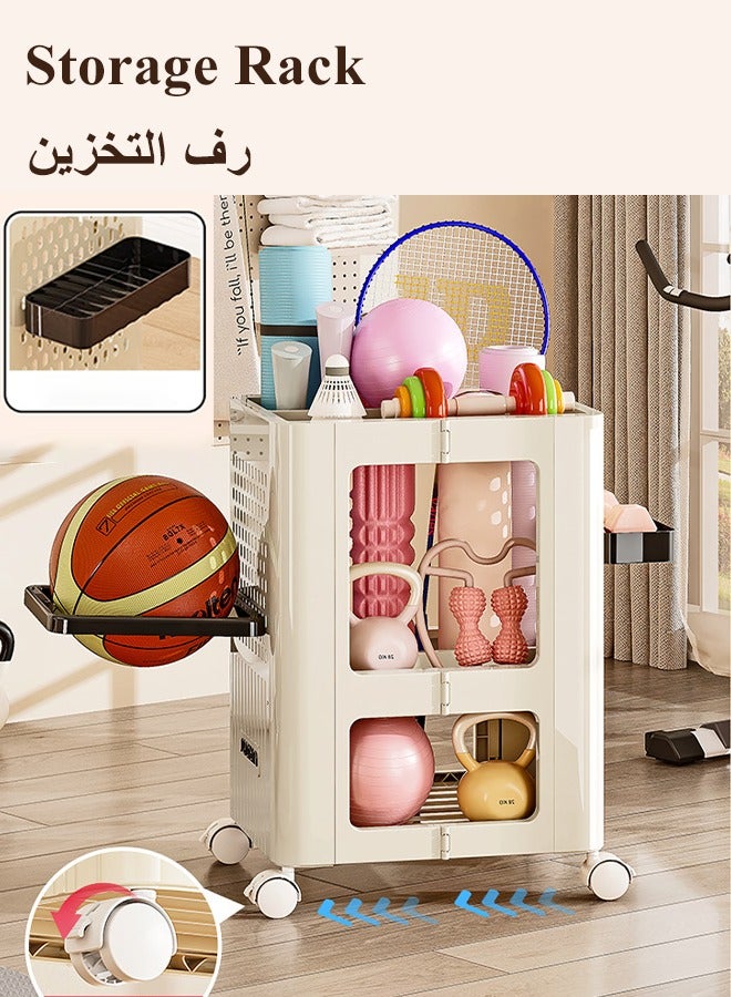Nariele Multi-Purpose Storage Rack, Movable Gym Equipment  Storage Organizer, Yoga Mat Storage Bins with Hanging Basket, Hanger Barbell Rack, Workout Storage Basket, Fitness Weight Rack on Wheels, Yoga Mat - Image 1