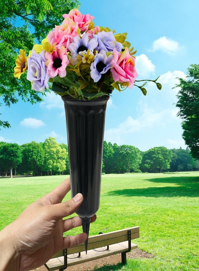 OTDCGI Memorial Floral Vases, Cemetery Vase, 10" High with Stake, Grave Cone Vase, Flower Pots for Outdoor Plants, Decorative Plastic Containers (Set of 6, Black) - Image 3