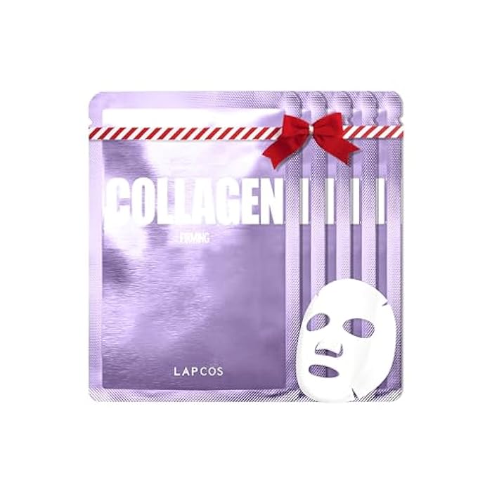LAPCOS Collagen Sheet Mask, Firming Daily Face Mask with Collagen Peptides for Anti-Aging, Helps to Minimize Wrinkles, Restores Skin Elasticity & Firmness, Hydrating, Korean Beauty, 5-Pack - Image 1