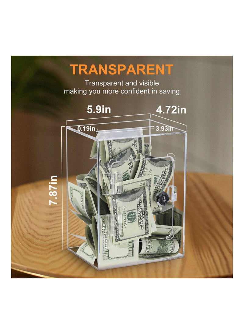 SOLARAE Clear Acrylic Money Bank with Lock and Keys, Bank Box for Storing Coins and Bills suitable for Kids Boys Girls Adults, 1 Pcs - Image 5