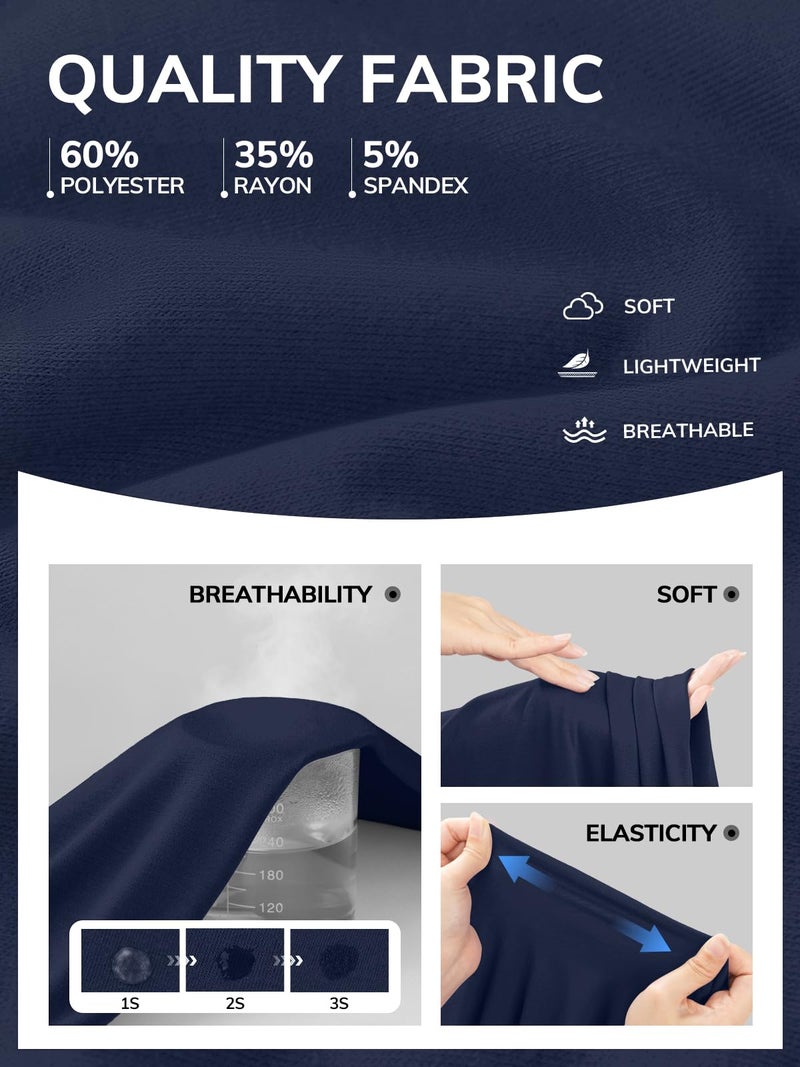 ATHMILE Womens V Neck Short Sleeve Summer T Shirts Curved Hem Plain Top Beach Navy - Image 4