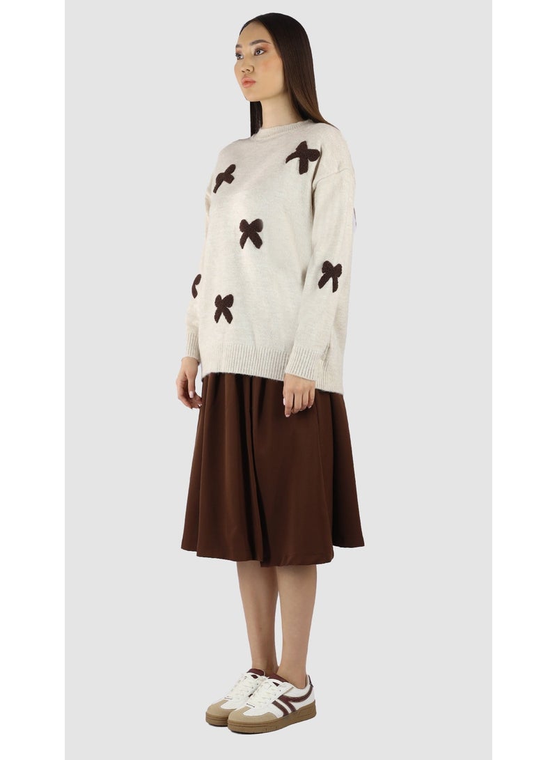 KYVELi Women’s Soft Knit Sweater with Bow Accents – Beige - Image 5