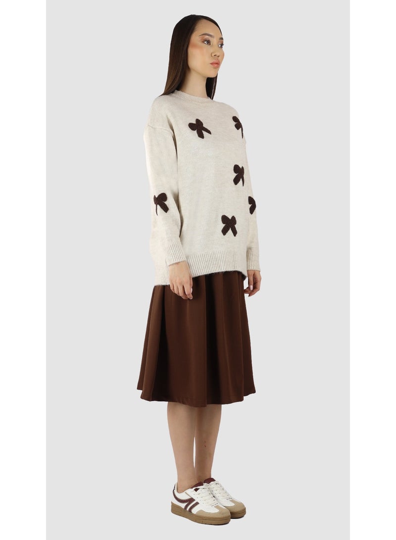 KYVELi Women’s Soft Knit Sweater with Bow Accents – Beige - Image 3