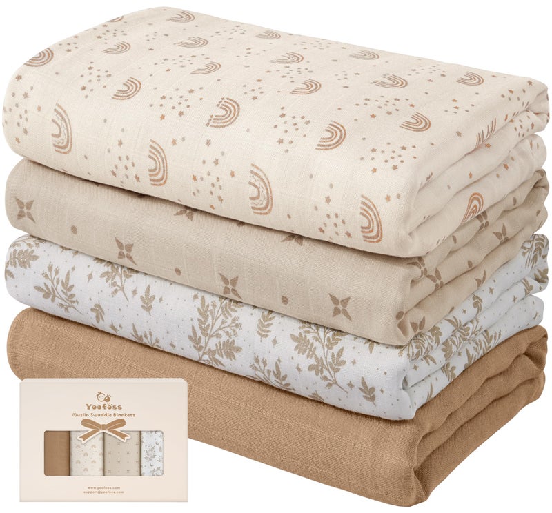 Yoofoss Muslin Swaddle Blankets 4Pack Receiving Blankets for Baby Boys and Girls 47 x 47 Inches Baby Neutral Swaddle Wrap 70 Rayon from Bamboo and 30 Organic Cotton