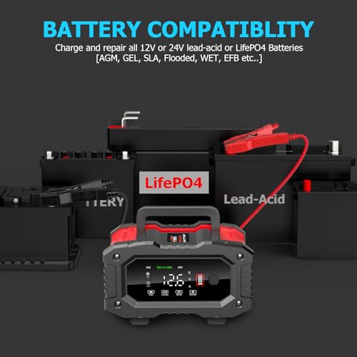 YONHAN Battery Charger 20A 12V/24V LiFePO4 Lead Acid Fully Automatic Battery Maintainer, Car Battery Trickle Charger Automotive w/Repair, Winter Mode, for AGM, STD, Gel, Deep Cycle Batteries - Image 2