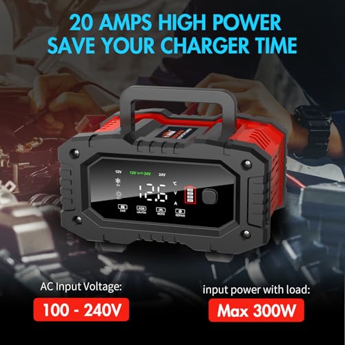YONHAN Battery Charger 20A 12V/24V LiFePO4 Lead Acid Fully Automatic Battery Maintainer, Car Battery Trickle Charger Automotive w/Repair, Winter Mode, for AGM, STD, Gel, Deep Cycle Batteries - Image 3